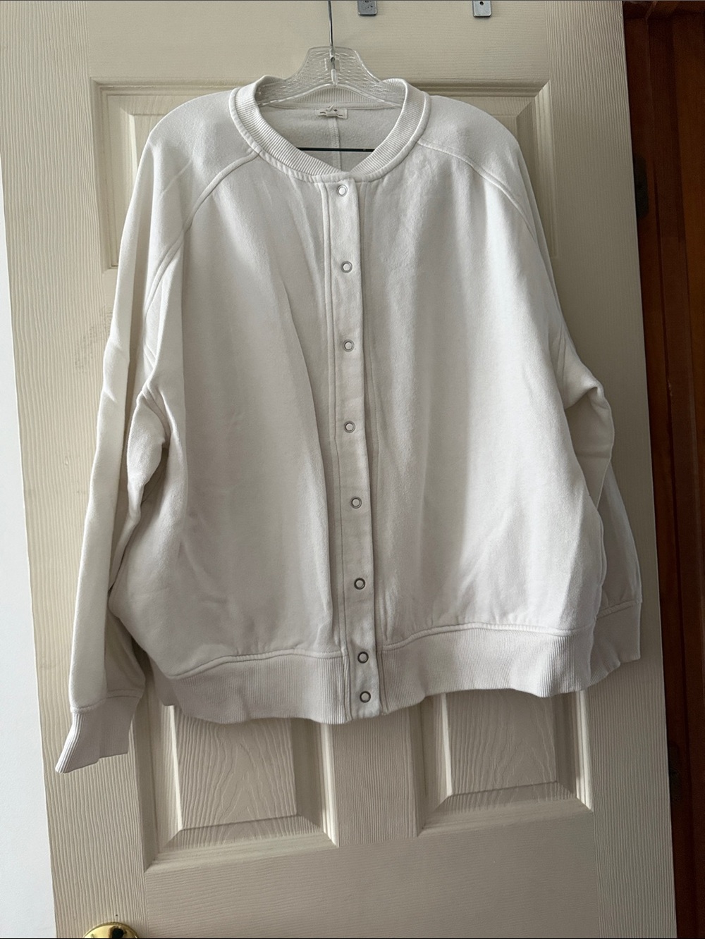 aerie White Snap-Front Bomber sweater